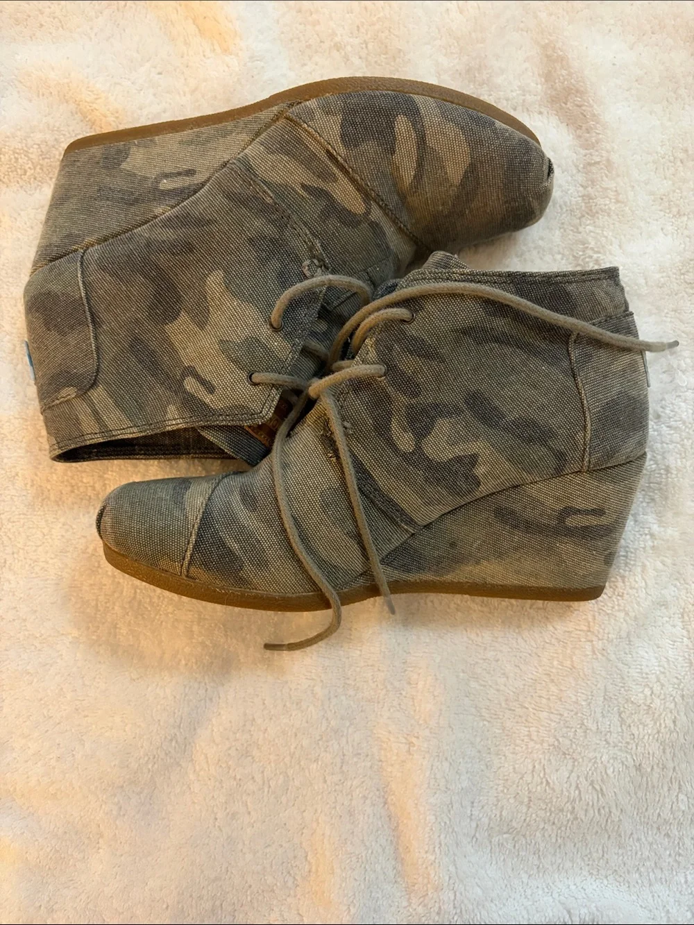 TOMS Camouflage Hidden Wedge Ankle Booties - Olive Camo